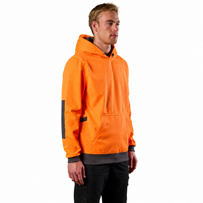FXD WF-1 Work Fleece Hoodie, mens, fluro orange, front side angle view