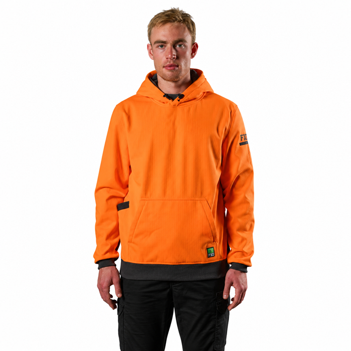 Mens fluro orange, tradie worksite, FXD WF-1 Work Fleece Hoodie, Front view