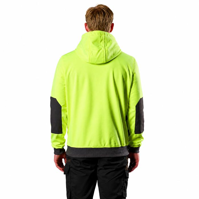 FXD WF-1 Work Fleece Hoodie, breathable, durable, mens, fluro yellow, rear view