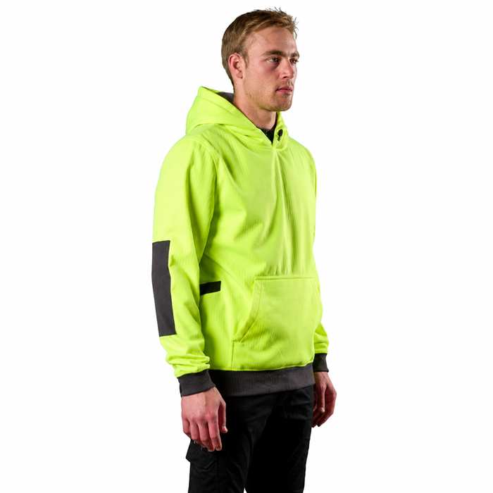 FXD WF-1 Work Fleece Hoodie, mens, fluro yellow, windproof, FXD WF-1 Work Fleece Hoodie side angle view