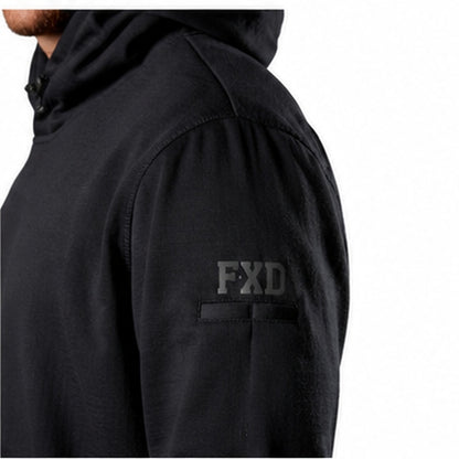 Mens black, durable ,long lasting, easy care FXD WF-1 Work Fleece Hoodie side view