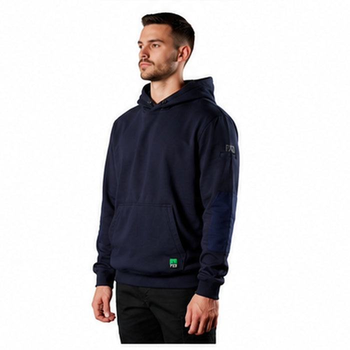 Mens navy thick warm FXD WF-1 Work Fleece Hoodie front angle view