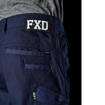 Mens navy coloured FXD WP-3T Stretch Taped Work Pant close up view