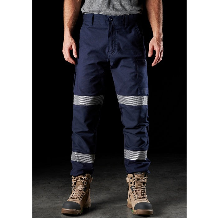 Mens navy with reflective tape front full view FXD WP-3T Stretch Taped Work Pant