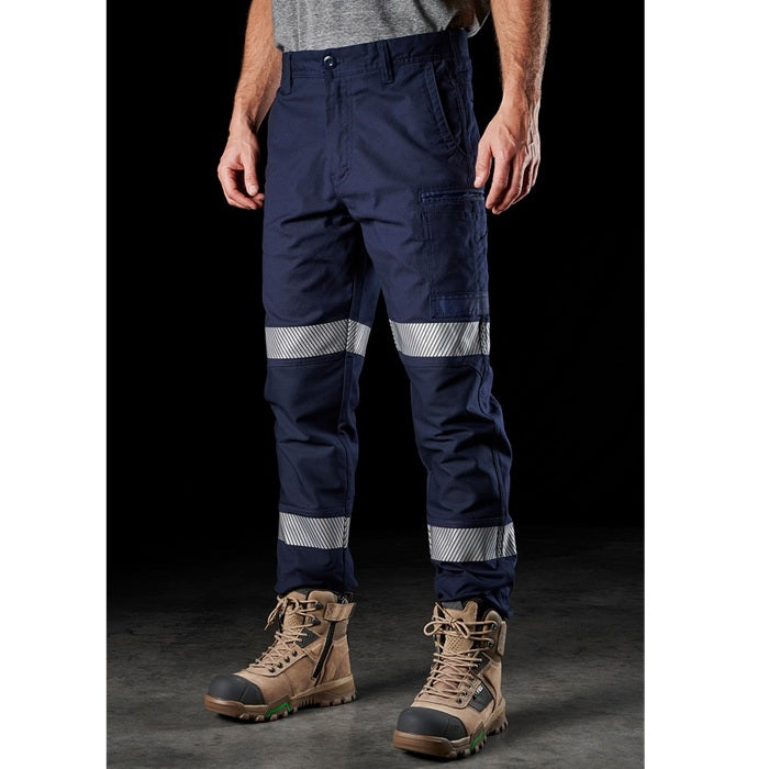 Mens navy colour durable fabric side utility pocket FXD WP-3T Stretch Taped Work Pant front angle view