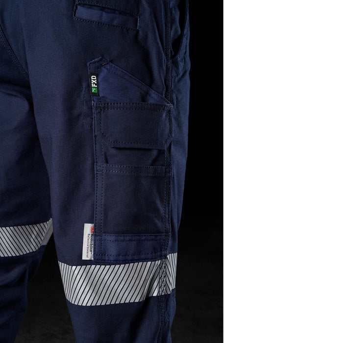 mens navy blue, 360 degree stretch canvas, hi vis cargo pants, FXD WP-3T Stretch Taped Work Pant ,side pocket view