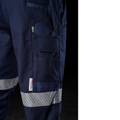 mens navy blue, 360 degree stretch canvas, hi vis cargo pants, FXD WP-3T Stretch Taped Work Pant ,side pocket view