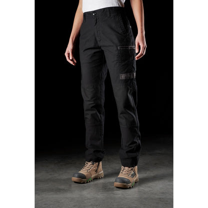 ladies black premium quality, FXD WP-3W Womens Stretch cargo Work Pants, front angle view