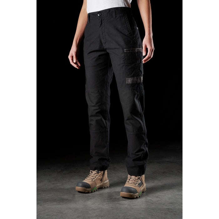 FXD WP-3W Womens Stretch Work cargo Pants, black coloured, modern fit front angle view