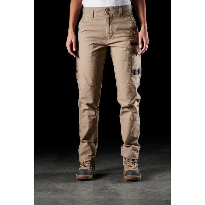 FXD WP-3W Womens Stretch Work cargo Pants, womens beige khaki modern slim fit mid rise front view