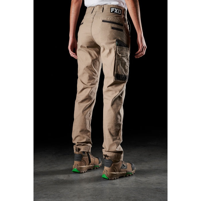 FXD WP-3W Womens Stretch Work cargo Pants, khaki beige colour rear angle view