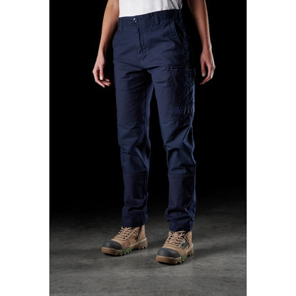 FXD WP-3W Womens Stretch Work Pant, ladies navy blue modern slim fit cargo work pants front angle view
