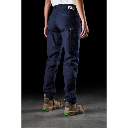 FXD WP-3W Womens Stretch Work Pant, navy blue ladies rugged, reinforced seams,  tradie cargo pants rear angle view