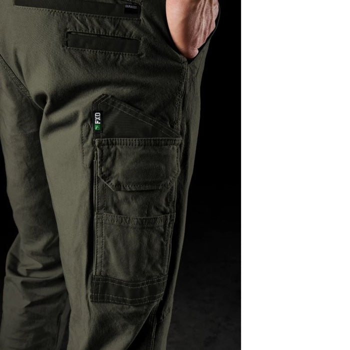 Mens olive green, FXD WP-3 Stretch Work cargo Pants, side view