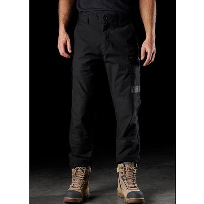 Mens black, tough wearing cargos, FXD WP-3 Stretch Work Pants, front view