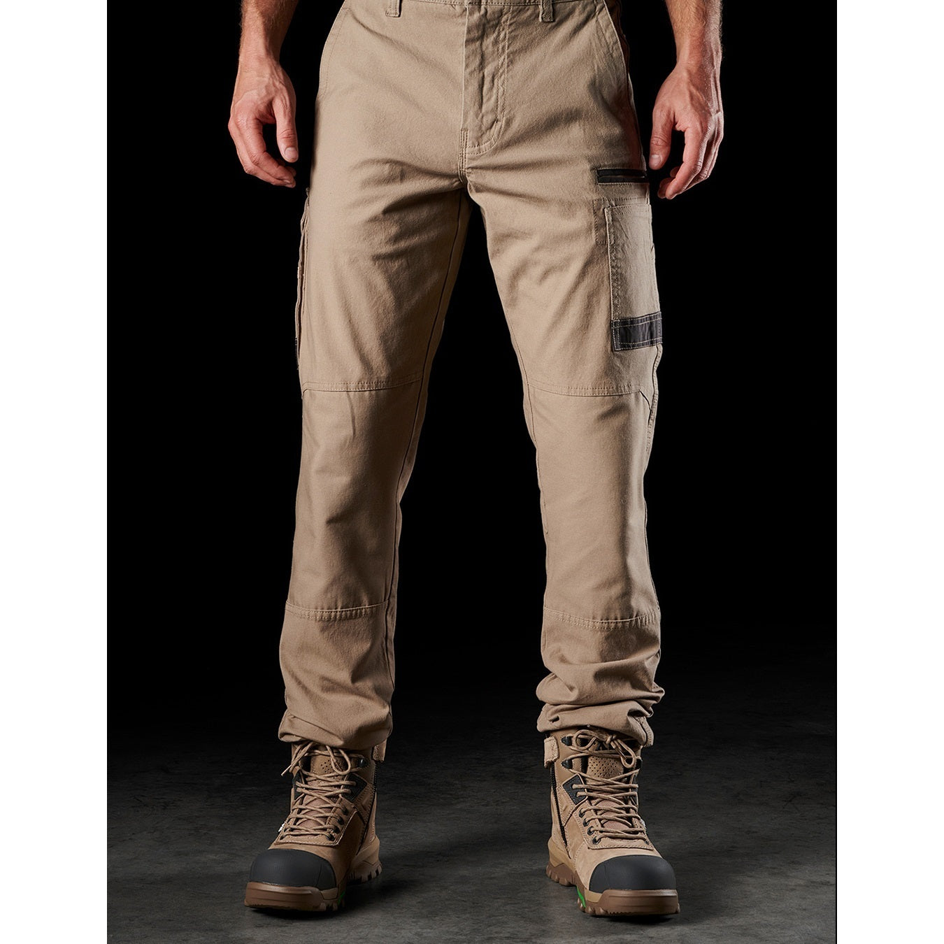 mens khaki beige full front view, FXD WP-3 Stretch Work cargo Pants