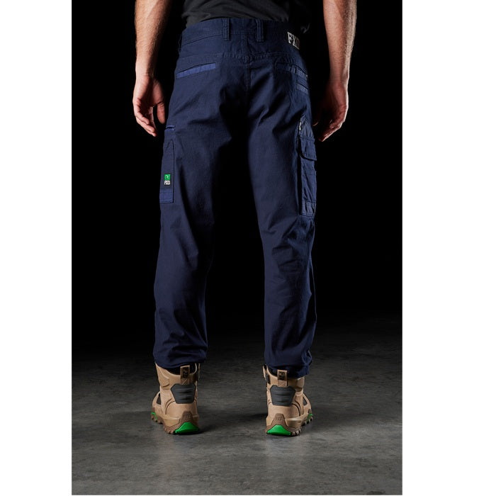 Mens navy blue FXD WP-3 Stretch Work Pant, modern trade cargos, rear view