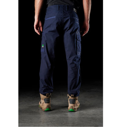 Mens navy blue FXD WP-3 Stretch Work Pant, modern trade cargos, rear view
