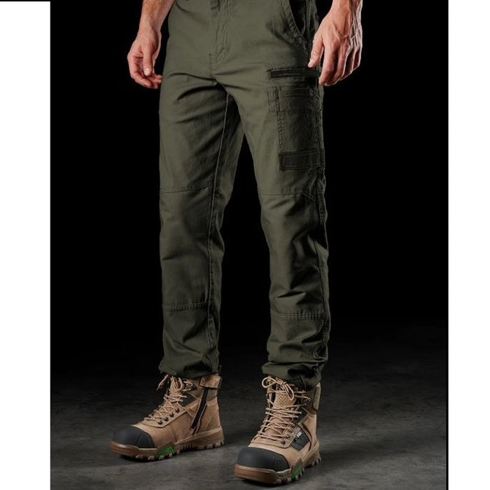 Mens olive green, trade cargos, FXD WP-3 Stretch Work Pants, front angle view