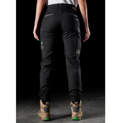 ladies tradie cargo pants, black, slim fit, easycare, FXD WP-4W Womens Stretch Cuffed Pant rear view
