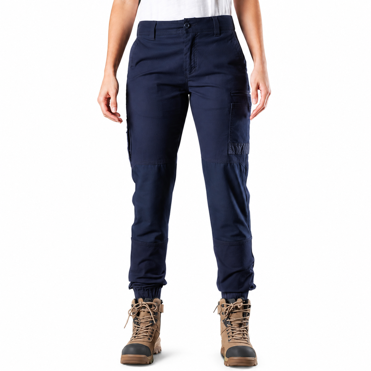 ladies navy blue slim fit mid rise FXD WP-4W Womens Stretch Cuffed Pant front view