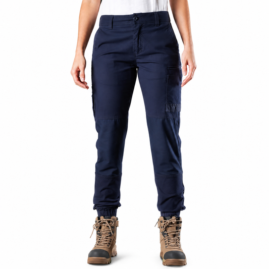 ladies navy blue slim fit mid rise FXD WP-4W Womens Stretch Cuffed Pant front view