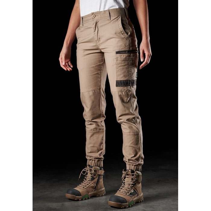 ladies khaki beige work cargos slim fit FXD WP-4W Womens Stretch Cuffed Pant front angle view