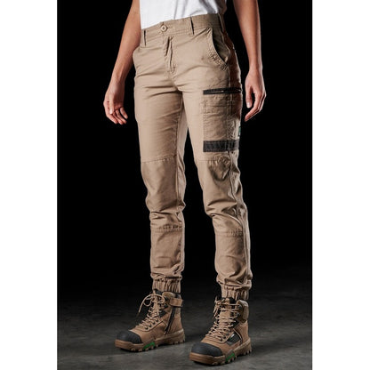 ladies khaki beige work cargos slim fit FXD WP-4W Womens Stretch Cuffed Pant front angle view