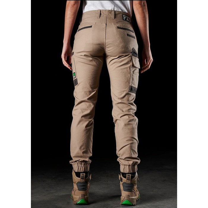 Ladies beige khaki cargo pants FXD WP-4W Womens Stretch Cuffed Pant rear view