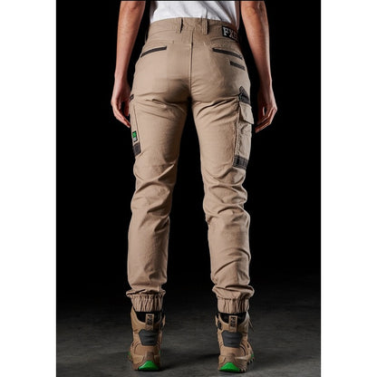 Ladies beige khaki cargo pants FXD WP-4W Womens Stretch Cuffed Pant rear view