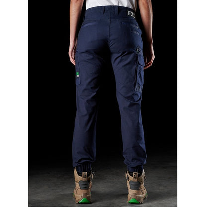 Ladies navy blue tradie cargo pants FXD WP-4W Womens Stretch Cuffed Pant rear view