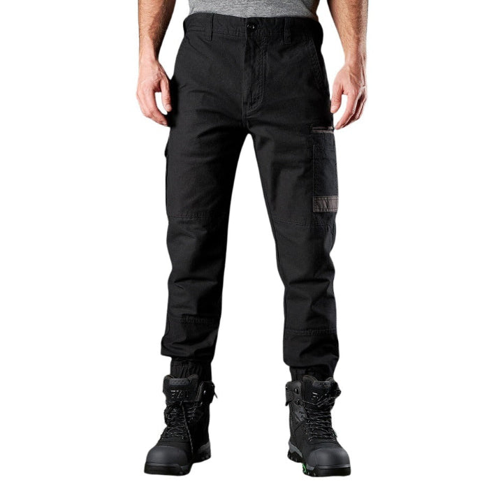 Mens classic tradie cargo pants, FXD WP-4 Stretch Cuffed Work Pant - Black - Lifestyle Front View