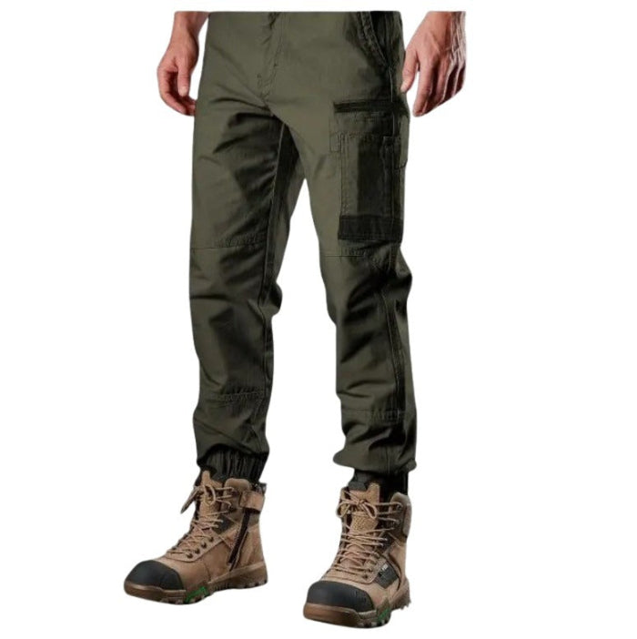 Mens classic tradie cargos, side utility pockets, FXD WP-4 Stretch Cuffed Work Pant - Green - Lifestyle Front View