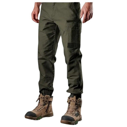 Mens classic tradie cargos, side utility pockets, FXD WP-4 Stretch Cuffed Work Pant - Green - Lifestyle Front View