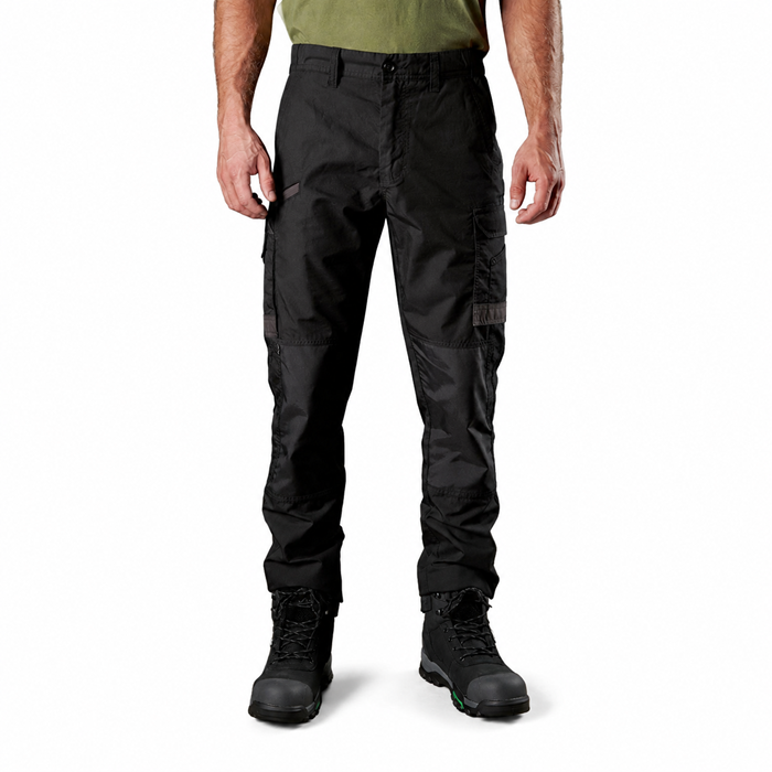 Mens black, worksite cargo pants with cooling moisture wicking fabric, FXD WP-5 Lightweight Stretch Work Pant, front view