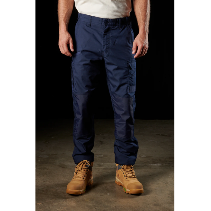 Mens navy blue coloured durable hard wearing, summer tradie cargo pants, FXD WP-5 Lightweight Stretch Work Pant, front view