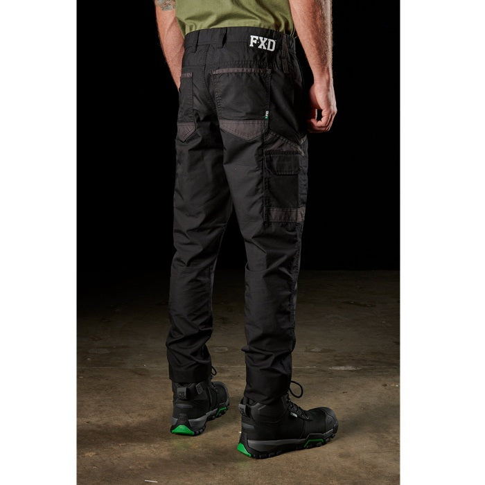 Mens black, comfortable, breathable, FXD WP-5 Lightweight Stretch Work Pant, rear angle view