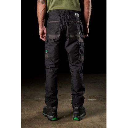Mens black premium worksite cargo pants, FXD WP-5 Lightweight Stretch Work Pant, rear view