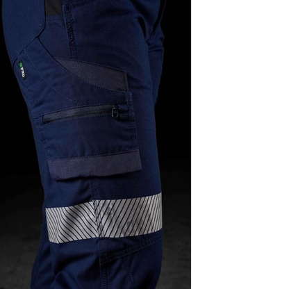 Ladies navy blue, zip side pocket view, FXD WP-7WT Womens Taped Stretch Ripstop Work Pants