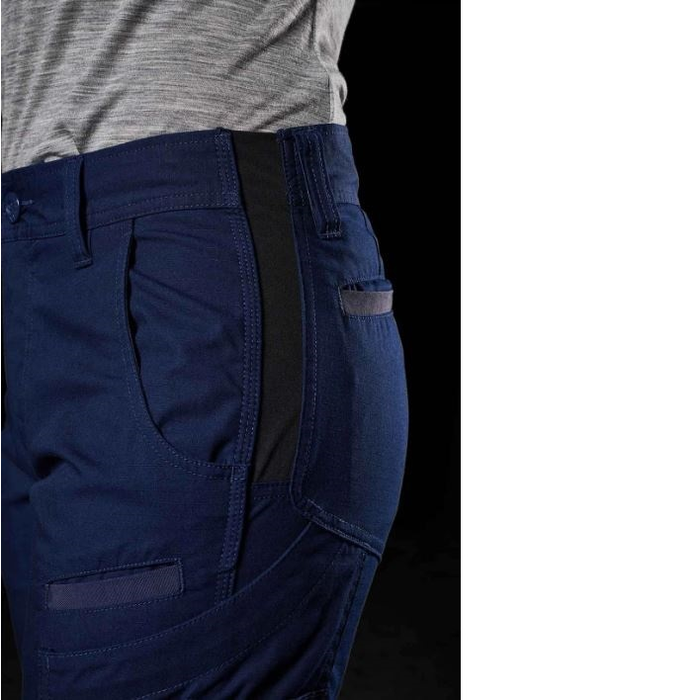 Ladies navy blue, close up of waist band view, FXD WP-7WT Womens Taped Stretch Ripstop Work Pants