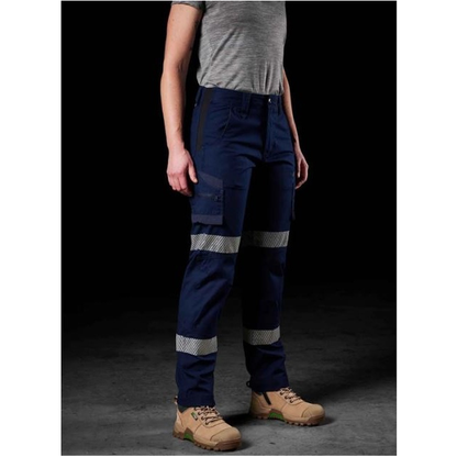Ladies navy blue, straight leg, utility pockets FXD WP-7WT Womens Taped Stretch Ripstop Work Pants front angle view