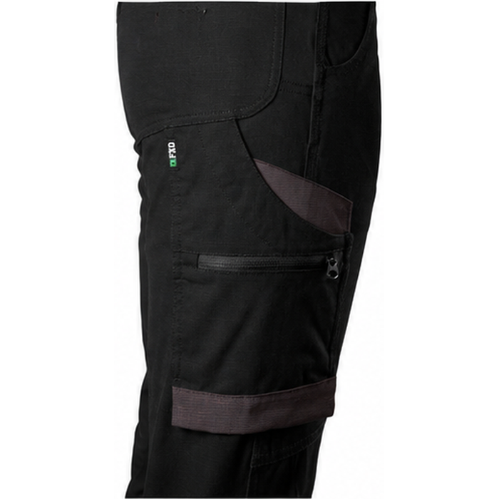 womens black side view zip pocket FXD WP-8W Womens Stretch Ripstop Work Pants