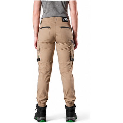womens khaki beige rear pockets dark brown detail FXD WP-8W Womens Stretch Ripstop Work Pants rear view