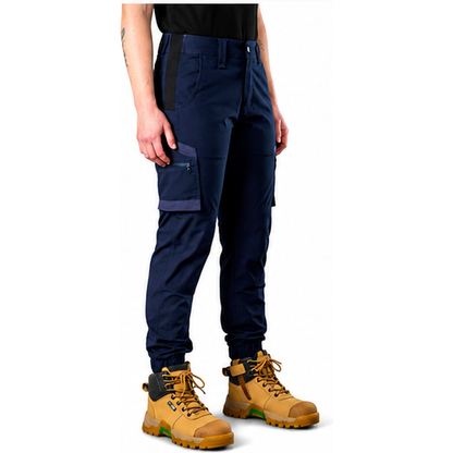 Womens navy cargo pants elastic cuff FXD WP-8W Womens Stretch Ripstop Work Pants side view