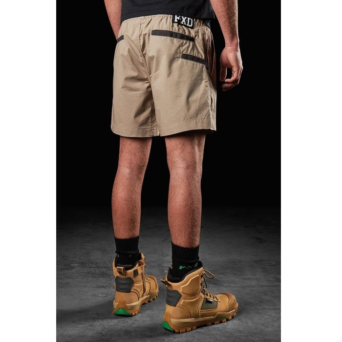 Mens khaki beige with rear pockets FXD WS-4 Elastic Work Short rear view