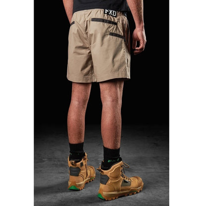 Mens khaki beige with rear pockets FXD WS-4 Elastic Work Short rear view