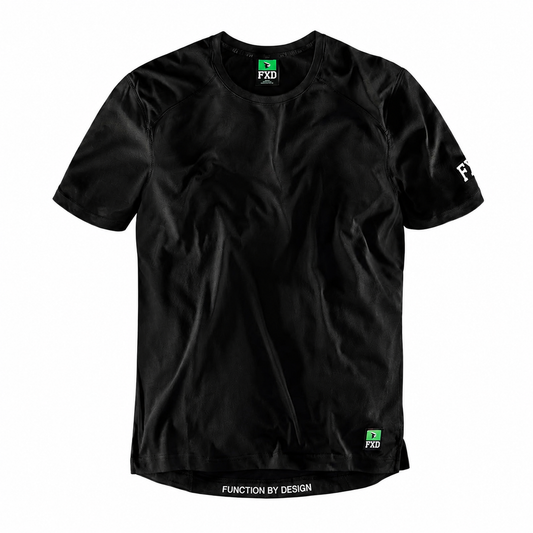 Mens Black, lightweight ,moisture wicking, side splits ,FXD WT-3 Technical Work Tee front view
