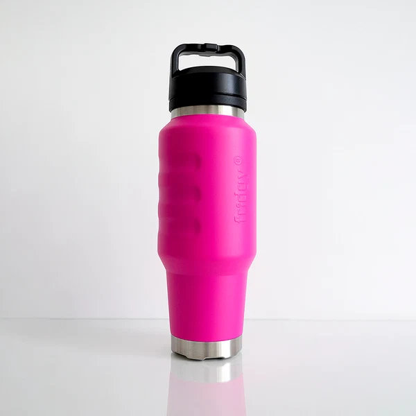 Firey rose hot pink stainless steel premium insulated Fridgy FRI1000CRUISE 1L Cruise Range With Guzzler Lid drink bottle