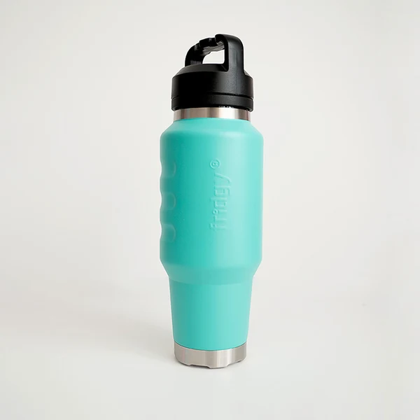 Aqua Marine coloured anti slip temperature regulated stainless steel drink bottle, Fridgy FRI1000CRUISE 1L Cruise Range With Guzzler Lid