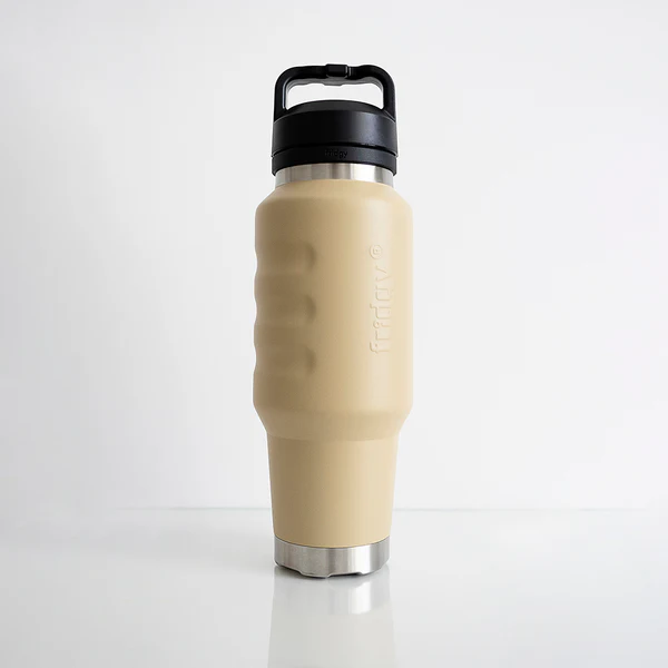 Premium sandy beige scratchproof 24 hours icy cold stainless steel insulated drink bottle Fridgy FRI1000CRUISE 1L Cruise Range With Guzzler Lid